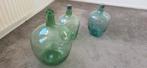 Vintage Groene Demijohn Flessen - Set van 3, Huis en Inrichting, Ophalen, Minder dan 50 cm, Groen, Glas