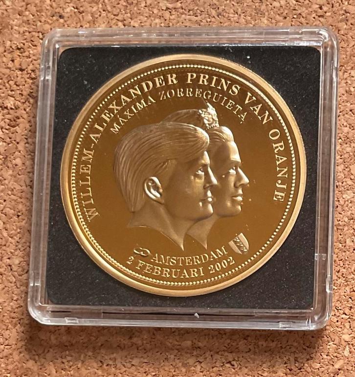 Penning - Willem Alexander en Maxima Huwelijk  2-2-2002., Postzegels en Munten, Penningen en Medailles, Overige materialen, Nederland