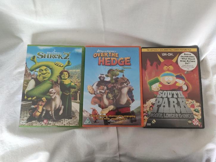 3 tekenfilms op DVD Sherk 2, South Park and Over the Hedge, Cd's en Dvd's, Dvd's | Tekenfilms en Animatie, Zo goed als nieuw, Amerikaans