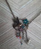Ketting brons vogeltje vlinders bloemen kralen, Sieraden, Tassen en Uiterlijk, Kettingen, Blauw, Met strass, Ophalen of Verzenden