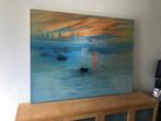 schilderij 120 x160cm impressie opkomende zon repro Monet, Antiek en Kunst, Ophalen