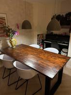 Eettafel | Zelfgemaakt van steigerhout, zwarte metalen poten, Ophalen, 200 cm of meer, 50 tot 100 cm, Zo goed als nieuw