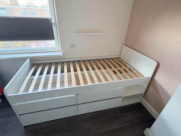 SLÄKT Ikea Wit bedframe 90x200 met opberger en lattenbodem - afbeelding 8
