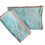 Prachtig geborduurd vintage turquoise tafelkleedje servetten, Binnen, Rechthoek, Ophalen of Verzenden, Zo goed als nieuw