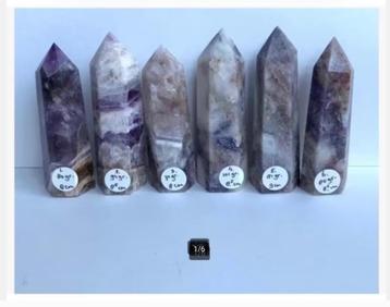 6 x Amethist Torens, Chevron, Kwarts, zie omschrijving beschikbaar voor biedingen