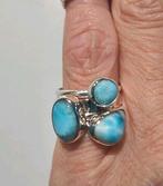Mooie nieuwe zilveren ring,3 x Larimar, aanschuifring mt 16, Blauw, Nieuw, Ophalen of Verzenden, Kleiner dan 17
