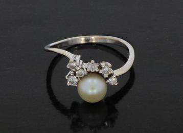 6 diamanten parel 14k wit gouden dames ring vintage luxe beschikbaar voor biedingen