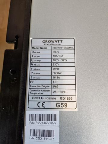 Growatt 3600MTL omvormer tbv zonnepanelen beschikbaar voor biedingen