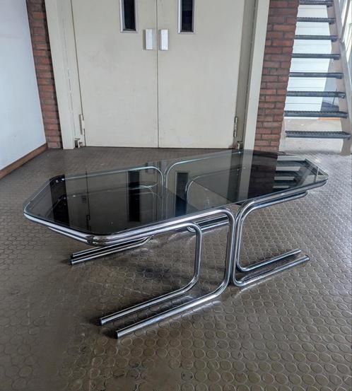 Vintage salontafel/ coffee table -chrome/ rookglas- 1970s, Huis en Inrichting, Tafels | Salontafels, Gebruikt, Minder dan 50 cm