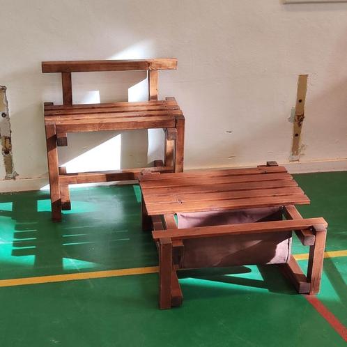 Set met houten bankje en salontafel, Huis en Inrichting, Tafels | Salontafels, Gebruikt, 50 tot 75 cm, 50 tot 100 cm, 50 tot 100 cm
