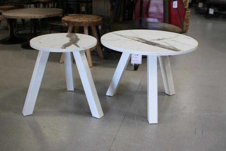 2x ronde salontafel bijzettafel metaal melamine marmer wit, Huis en Inrichting, Woonaccessoires | Overige, Zo goed als nieuw, Ophalen