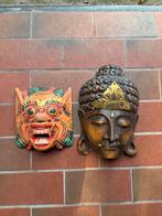 2 Houten Boeddha Hoofden uit Bali, Antiek en Kunst, Ophalen of Verzenden