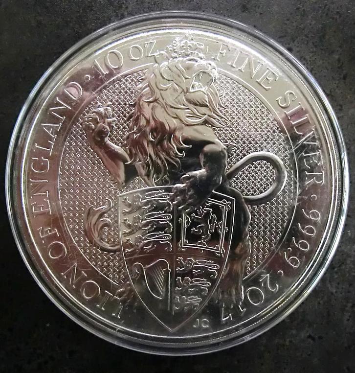 Zilver, Queens beasts LION of England 10 Oz, Postzegels en Munten, Edelmetalen en Baren, Zilver, Ophalen of Verzenden