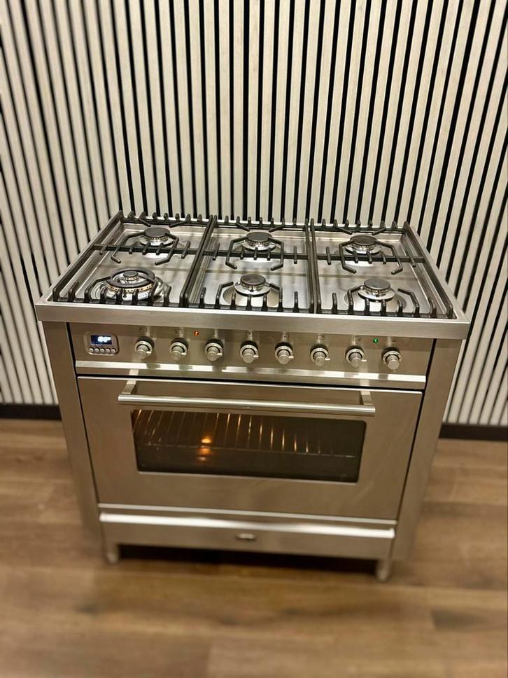 Luxe Boretti Fornuis 6 pits Multifunctioneel 300 C 90 cm, Witgoed en Apparatuur, Fornuizen, Zo goed als nieuw, Vrijstaand, Gas
