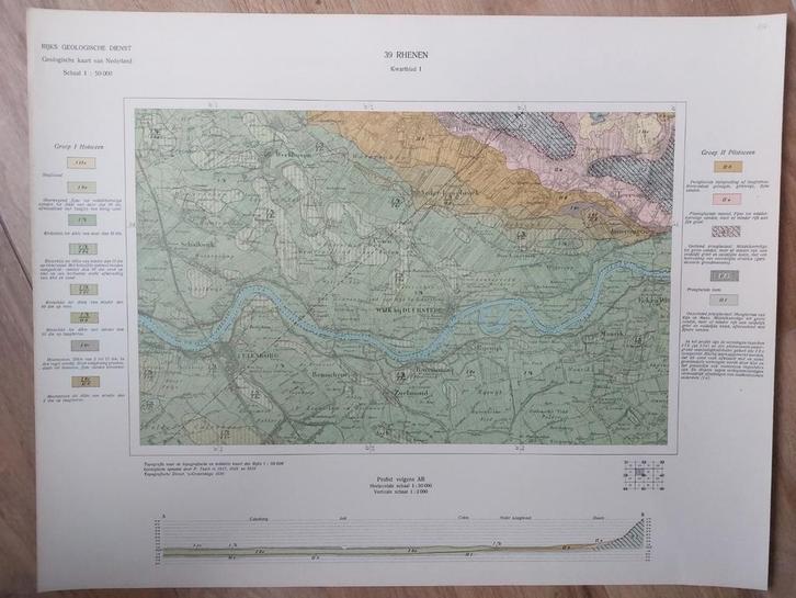 110 / Geologische kaart uit 1936 Rhenen eo Kwartblad I, Boeken, Atlassen en Landkaarten, Zo goed als nieuw, Landkaart, Nederland