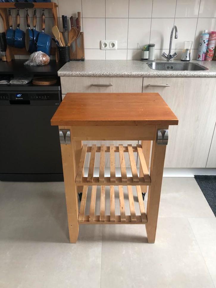 Houten Keuken Trolley, Huis en Inrichting, Tafels | Eettafels, Gebruikt, 50 tot 100 cm, 50 tot 100 cm, tot twee personen, Rechthoekig