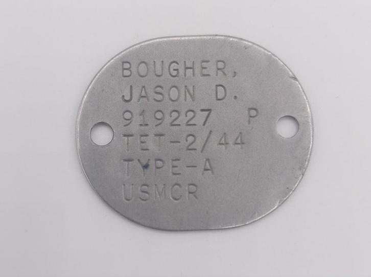 US WWII Marine Corps Dogtag, Sgt Jason Bougher 1944, Verzamelen, Militaria | Tweede Wereldoorlog, Marine, Kleding of Schoenen