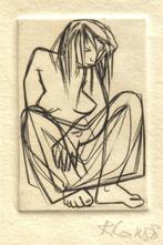 Rob Cox ets "Jonge Vrouw, Zittend", 1958, gesigneerd, Antiek en Kunst, Kunst | Etsen en Gravures, Ophalen