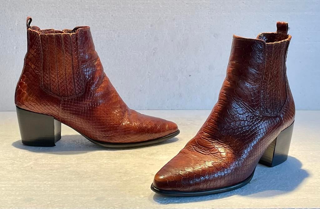 Notre-V / Notre V design enkel laarzen ‘ slangen ‘ leer 40, Bruin, Lage of Enkellaarzen, Ophalen of Verzenden, Zo goed als nieuw