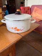 Vintage Emaille soeppan met Bloemmotief, Huis en Inrichting, Keuken | Potten en Pannen, Ophalen, Gebruikt, Overige materialen