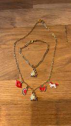 Zelfgemaakt setje armband en ketting goudkleurig, Verstelbaar, Ophalen of Verzenden, Zo goed als nieuw, Rood