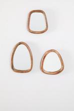 Set van 3 mangohouten organische wandspiegels, Huis en Inrichting, Woonaccessoires | Spiegels, Minder dan 50 cm, Nieuw, Ophalen of Verzenden