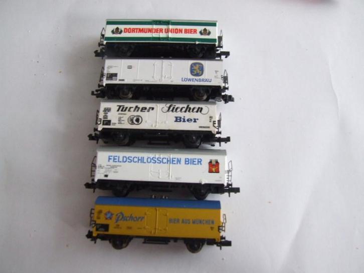 5x koelwagons opschrift biermerken, Hobby en Vrije tijd, Modeltreinen | N-Spoor, Gebruikt, Wagon, Gelijkstroom, Overige merken