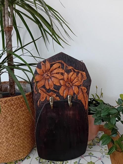 Vintage Houten Kapstokje met Bloemmotief, Huis en Inrichting, Woonaccessoires | Kapstokken, Wandkapstok, Minder dan 100 cm, Hout