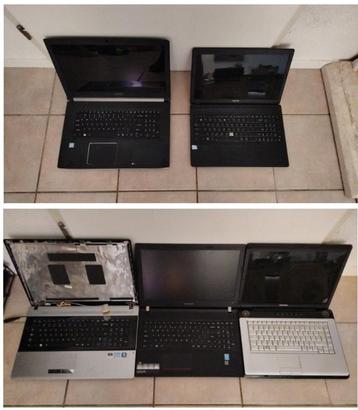 5 defecte incomplete Laptop's Geen Ram/SSD/HDD/Oplader/Klep beschikbaar voor biedingen