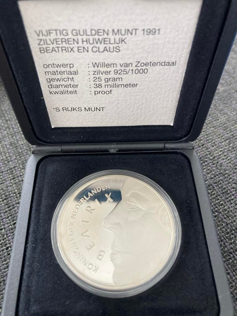 50 gulden 1991Beatrix en Claus, Postzegels en Munten, Munten | Nederland, Ophalen of Verzenden, Koningin Beatrix, 50 gulden, Zilver