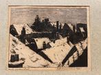 Piet Heldoorn (1905-1971) Dorpsgezicht in winter - ets, Antiek en Kunst, Ophalen of Verzenden