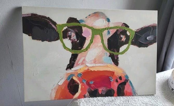 Schilderij Koe met Bril - 60x90cm Canvas, Antiek en Kunst, Kunst | Schilderijen | Klassiek, Ophalen