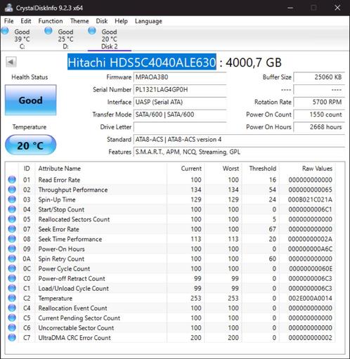 Hitachi Deskstar 5K4000, 4TB, Computers en Software, Harde schijven, Zo goed als nieuw, Desktop, Intern, HDD, SATA, Ophalen of Verzenden
