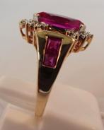 Massief gouden ring met Diamanten en roze Saffieren, Verzenden, Roze, Met edelsteen, Dame