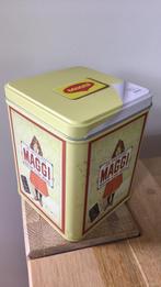 Vintage brocante Maggi Nestlé geel blikje met meisje, Verzamelen, Blikken, Ophalen of Verzenden, Gebruikt, Overige