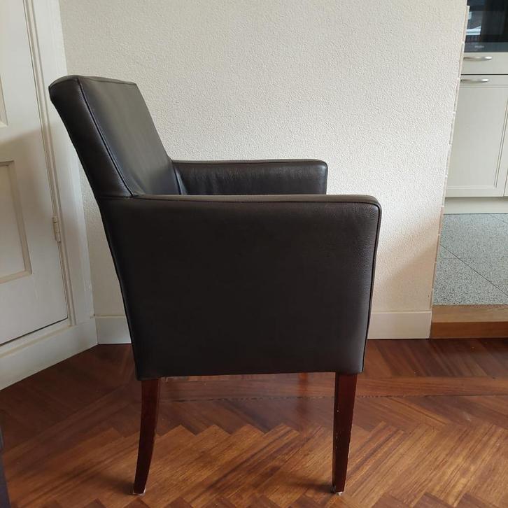 Eetkamerstoelen, Huis en Inrichting, Stoelen, Zo goed als nieuw, Vijf, Zes of meer stoelen, Hout, Leer, Bruin, Ophalen