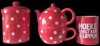 Rood wit gestippeld theeserviesje + Moeke beker, Gebruikt, Ophalen of Verzenden, Overige stijlen, Kop(pen) en/of Schotel(s)