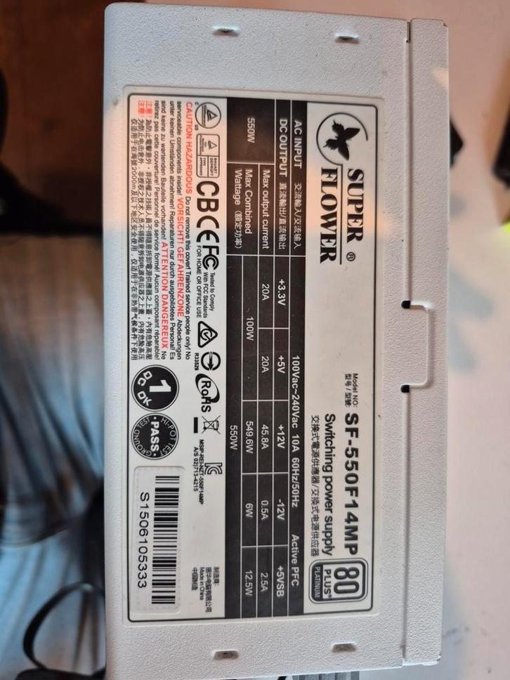 Super Flower Leadex Platinum 550W Voeding, Computers en Software, Interne voedingen, Gebruikt, Ophalen of Verzenden
