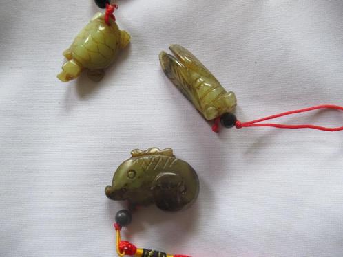 JADE BEELDJES Vis Schildpad en Krekel 5 cm lag zie beschr., Verzamelen, Mineralen en Fossielen, Mineraal, Ophalen of Verzenden
