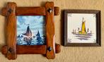 Vintage Wandtegels met Zeilboten -  2 x - zeilschip, Ophalen of Verzenden