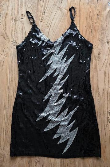 Zwart met zilveren paillettenjurk feestjurk discojurk 38 beschikbaar voor biedingen