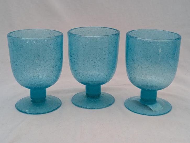 Vintage blauwe glazen met bubbels, Antiek en Kunst, Antiek | Glas en Kristal, Ophalen of Verzenden