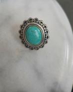 Ring ovale turquoise verstelbare groot sieraad groen zilver, Sieraden, Tassen en Uiterlijk, Ringen, Ophalen, Zo goed als nieuw