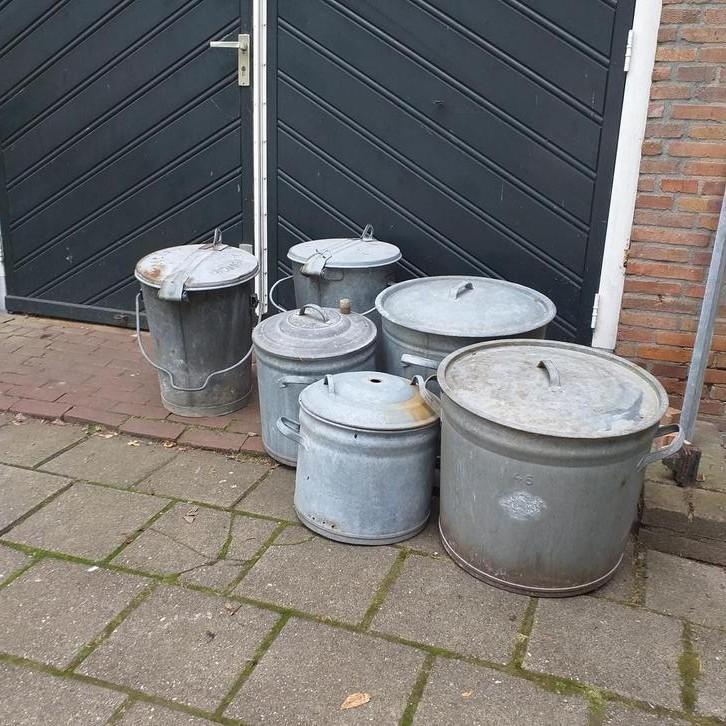 Zinken wecketel, wastobbe , emmer , gieter vanaf 10,- p st, Antiek en Kunst, Curiosa en Brocante, Ophalen
