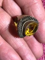 Antieke ZILVEREN ring met gele steen Bodemvondst draagbaar., Antiek en Kunst, Ophalen of Verzenden