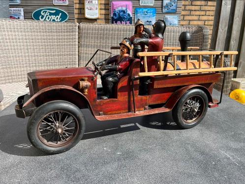 Vintage brandweerauto van hout/metaal spaakwielen zeldzaam, Antiek en Kunst, Antiek | Speelgoed, Ophalen of Verzenden