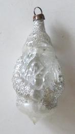Oude Kerstbal Kerstman doorzichtig glas met zilveren sneeuw, Diversen, Kerst, Ophalen of Verzenden