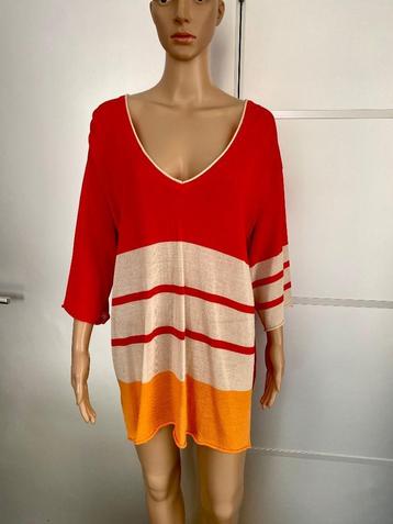 J142 Nieuw fijn-gebreide trui maat L=42/44 top rood/beige beschikbaar voor biedingen