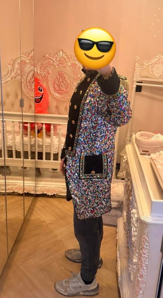 Carnavalsjas met pailletten, Kleding | Heren, Carnavalskleding en Feestkleding, Zo goed als nieuw, Maat 56/58 (XL), Ophalen of Verzenden