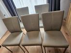 5 Grijze Leren Eetkamerstoelen, Huis en Inrichting, Ophalen, Gebruikt, Metaal, Vijf, Zes of meer stoelen